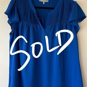 🚫SOLD🚫Daniel Rainn Cobalt Pleated Yoke Flutter Sleeve Blouse